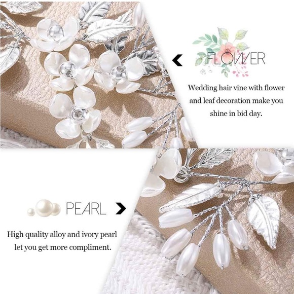 Bridal hair vine | Silver and Pearls - Picture 9 of 10